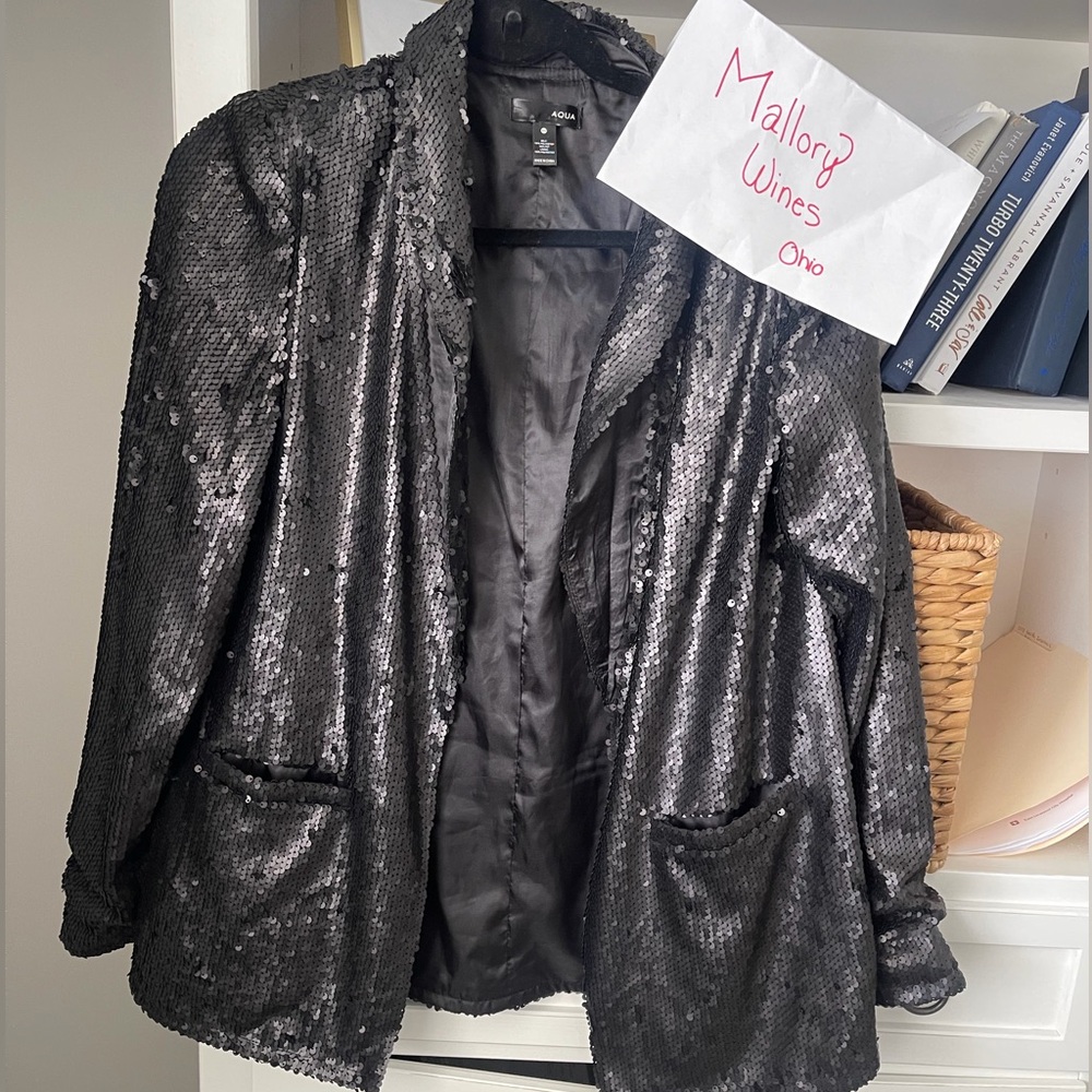 Aqua Shimmering Black Sequin Blazer